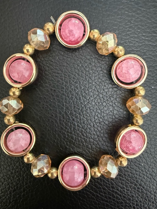 Unbranded Jewelry - Modern Pink Stone & Glass Circle Beaded & Faceted Stretch Bracelet
